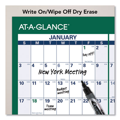 Vertical Erasable Wall Planner, 32 x 48, White/Green Sheets, 12-Month (Jan to Dec): 2025
