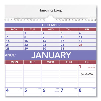 Three-Month Wall Calendar, 15.5 x 22.75, White Sheets, 12-Month (Jan to Dec): 2025
