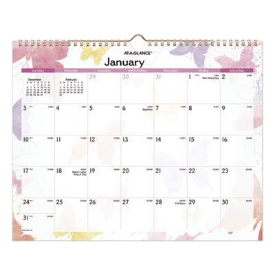 AT-A-GLANCE® Watercolors Recycled Monthly Wall Calendar