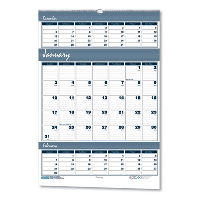 House of Doolittle™ Bar Harbor 100% Recycled Wirebound Three-Months-per-Page Wall Calendar