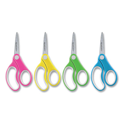 Westcott Soft Handle Kids Scissors, Pointed Tip, 5" Long, 1.75" Cut Length, Straight Assorted Color Handles, 12/Pack (ACM15972) ACM15972