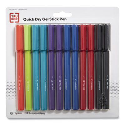 Quick Dry Gel Pen, Stick, Medium 0.7 mm, Assorted Ink and Barrel Colors, 12/Pack