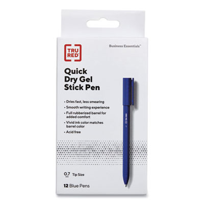 Quick Dry Gel Pen, Stick, Medium 0.7 mm, Blue Ink, Blue Barrel, Dozen