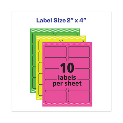 High-Vis Removable Laser/Inkjet ID Labels, 2 x 4, Asst. Neon, 120/Pack