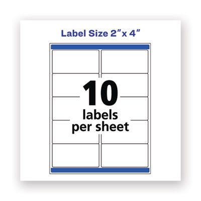 Avery Waterproof Shipping Labels With Trueblock And Sure Feed, Laser Printers, 2 X 4, White, 10/sheet, 50 Sheets/pack (AVE5523) AVE5523