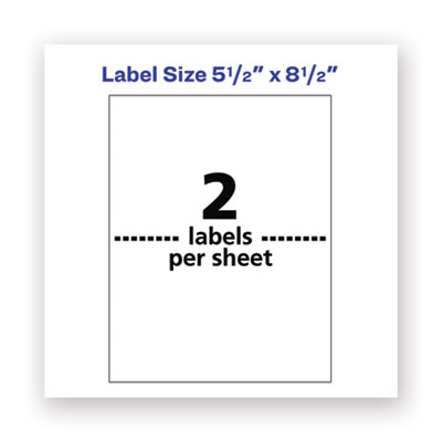 Avery Waterproof Shipping Labels With Trueblock Technology, Laser Printers, 5.5 X 8.5, White, 2/sheet, 50 Sheets/pack (AVE5526) AVE5526