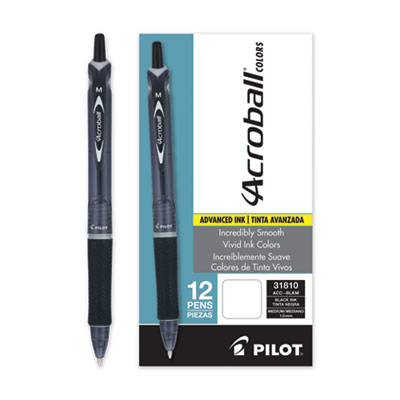 Acroball Colors Advanced Ink Hybrid Gel Pen, Retractable, Medium 1 mm, Black Ink, Smoke/Black Barrel, Dozen