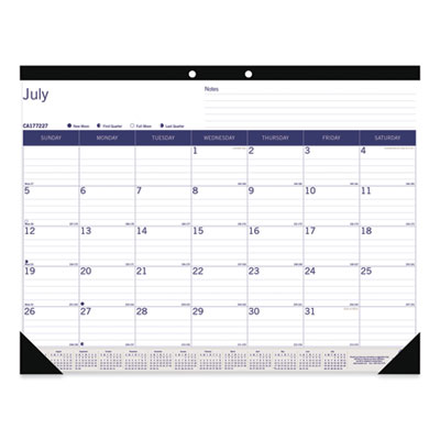 Academic Monthly Desk Pad Calendar, 22 x 17, White/Blue/Gray Sheets, Black Binding/Corners, 13-Month (July-July): 2022-2023 REDCA177227