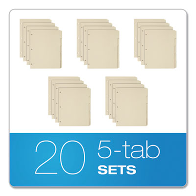 Write-On Tab Dividers, 5-Tab, 11 x 8.5, Manila, 20 Sets