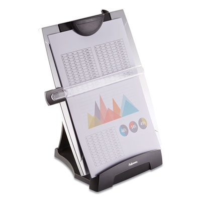 Office Suites Desktop Copyholder with Memo Board, 150 Sheet Capacity, Plastic, Black/Silver