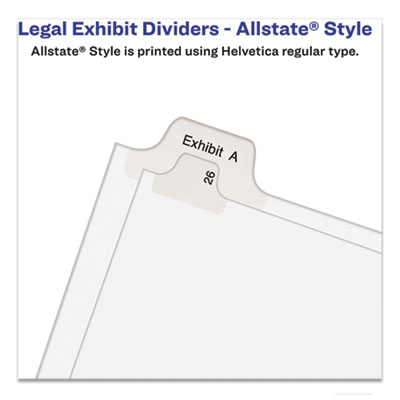 Preprinted Legal Exhibit Side Tab Index Dividers, Allstate Style, 10-Tab, 1, 11 x 8.5, White, 25/Pack