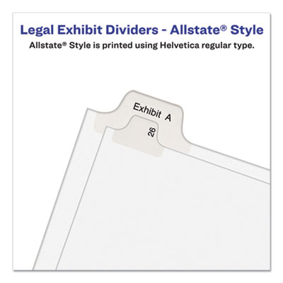 Preprinted Legal Exhibit Side Tab Index Dividers, Allstate Style, 10-Tab, 25, 11 x 8.5, White, 25/Pack