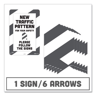 BeSafe Carpet Decals, New Traffic Pattern For Your Safety; Please Follow The Signs, 12 x 18, White/Gray, 7/Pack TAB29203