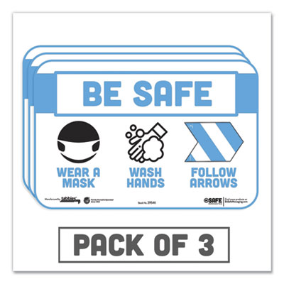 BeSafe Messaging Education Wall Signs, 9 x 6,  "Be Safe, Wear a Mask, Wash Your Hands, Follow the Arrows", 3/Pack TAB29546