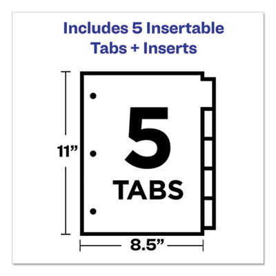 Insertable Big Tab Plastic Dividers, 5-Tab, 11 x 8.5, Clear, 1 Set
