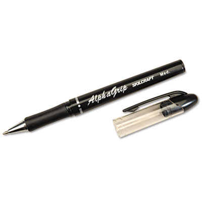 7520014244875 SKILCRAFT AlphaGrip Ballpoint Pen, Stick, Medium 1 mm, Black Ink, Black Barrel, Dozen NSN4244875