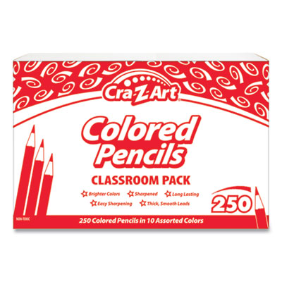 Colored Pencils, 10 Assorted Lead/Barrel Colors, 250/Set CZA740011