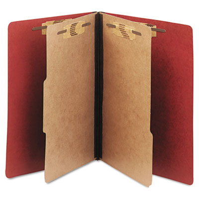 7530015567912, SKILCRAFT Pressboard Top Tab Classification Folder, 2 Dividers, 6 Fasteners, Letter Size, Earth Red, 10/Box