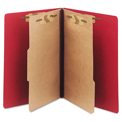 7530015567917, SKILCRAFT Pressboard Top Tab Classification Folder, 2 Dividers, 6 Fasteners, Letter Size, Dark Red, 10/Box