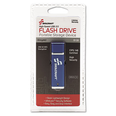 7045015584993, SKILCRAFT USB Flash Drive with 256-Bit AES Encryption, 8 GB, Blue
