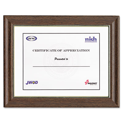 7105009031843, SKILCRAFT Style B Vinyl Document/Certificate Frame, 9 x 12, Walnut