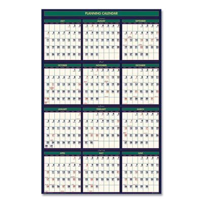 Four Season Erasable Business/Academic Recycled Wall Calendar, 24 x 37, 12-Month(July-June):2024-2025, 12-Month(Jan-Dec):2025