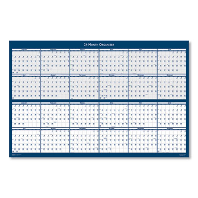 Reversible/Erasable Two-Year Wall Calendar, 24 x 37, Light Blue/Blue/White Sheets, 24-Month: Jan 2025 to Dec 2026