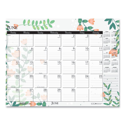 Recycled Desk Pad Calendar, Wild Flowers Artwork, 18.5 x 13, White Sheets, Black Binding/Corners,12-Month (Jan-Dec): 2025