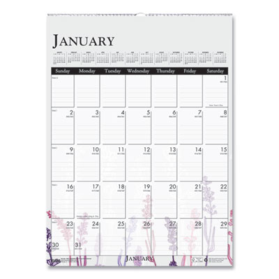 Recycled Wild Flower Wall Calendar, Wild Flowers Artwork, 12 x 16.5, White/Multicolor Sheets, 12-Month (Jan to Dec): 2022 HOD3462