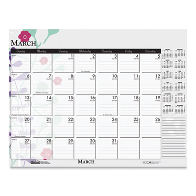 Recycled Desk Pad Calendar, Wild Flowers Artwork, 18.5 x 13, White Sheets, Black Binding/Corners,12-Month (Jan-Dec): 2025
