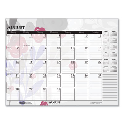 Recycled Desk Pad Calendar, Wild Flowers Artwork, 18.5 x 13, White Sheets, Black Binding/Corners,12-Month (Jan-Dec): 2025
