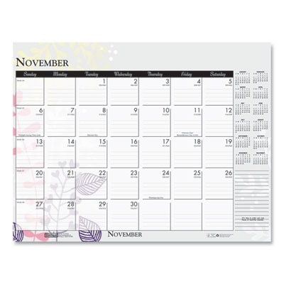 Recycled Desk Pad Calendar, Wild Flowers Artwork, 18.5 x 13, White Sheets, Black Binding/Corners,12-Month (Jan-Dec): 2025