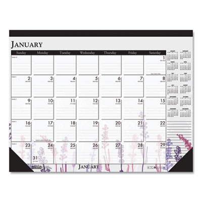 Recycled Desk Pad Calendar, Wild Flowers Artwork, 22 x 17, White Sheets, Black Binding/Corners,12-Month (Jan-Dec): 2023 HOD197
