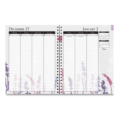 Recycled Wild Flower Weekly/Monthly Planner, Wild Flowers Artwork, 9 x 7, Gray/White/Purple Cover, 12-Month (Jan-Dec): 2025