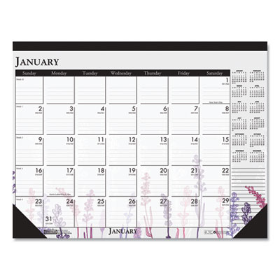 Recycled Desk Pad Calendar, Wild Flowers Artwork, 18.5 x 13, White Sheets, Black Binding/Corners,12-Month (Jan-Dec): 2022 HOD1976