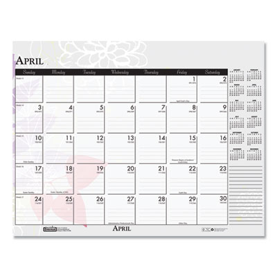 Recycled Desk Pad Calendar, Wild Flowers Artwork, 18.5 x 13, White Sheets, Black Binding/Corners,12-Month (Jan-Dec): 2025