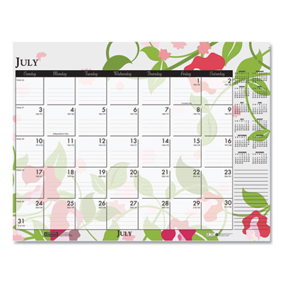 Recycled Desk Pad Calendar, Wild Flowers Artwork, 18.5 x 13, White Sheets, Black Binding/Corners,12-Month (Jan-Dec): 2025