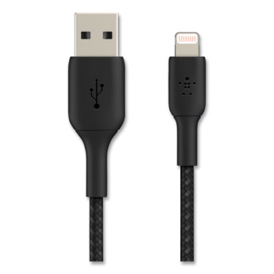 BOOST CHARGE Braided Lightning to USB-A ChargeSync Cable, 6.6 ft, Black BLKCAA002BT2MBK