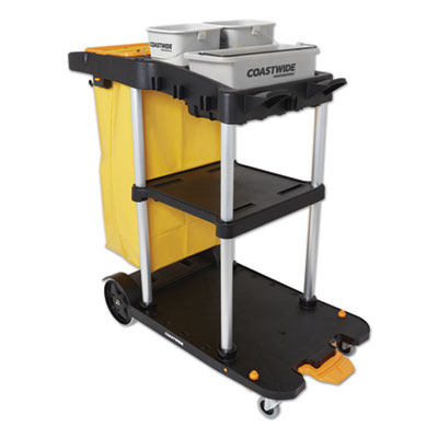 Click-Connect Janitorial Cart, 3 Shelves, 43.2 x 22 x 46.3, Black/Gray CWZ24380828