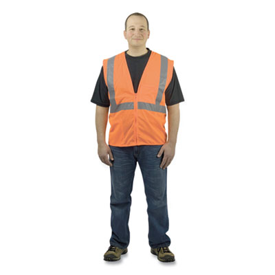 ANSI Class 2 Four Pocket Zipper Safety Vest, Polyester Mesh, Large, Hi-Viz Orange PID302MVGZ4PORL