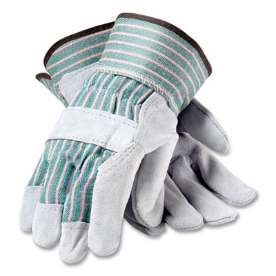 Bronze Series Leather/Fabric Work Gloves, X-Large (Size 10), Gray/Green, 12 Pairs PID836563XL
