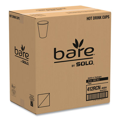 Bare Eco-Forward Recycled Content PCF Paper Hot Cups, 12 oz, Green/White/Beige, 1,000/Carton