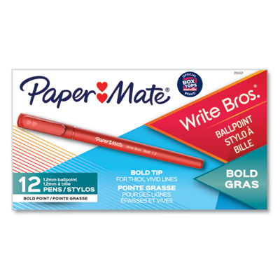 Paper Mate Write Bros. Ballpoint Pen, Stick, Bold 1.2 mm, Red Ink, Red Barrel, Dozen (2124521) PAP2124521