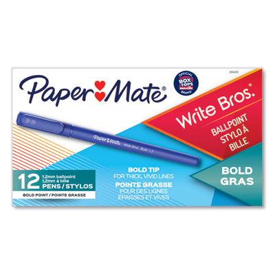 Write Bros. Ballpoint Pen, Stick, Bold 1.2 mm, Blue Ink, Blue Barrel, Dozen
