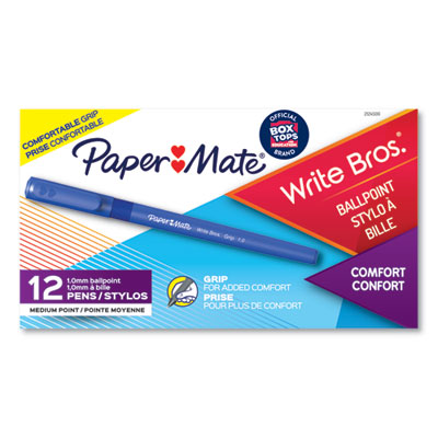 Paper Mate Write Bros. Grip Ballpoint Pen, Stick, Medium 1 mm, Blue Ink, Blue Barrel, Dozen (2124506) PAP2124506