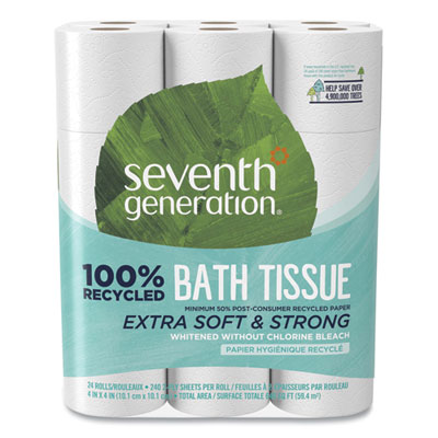 100% Recycled Bathroom Tissue, Septic Safe, 2-Ply, White, 240 Sheets/Roll, 24/Pack SEV13738