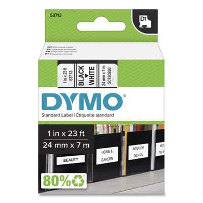 D1 High-Performance Polyester Removable Label Tape, 1" x 23 ft, Black on White DYM53713