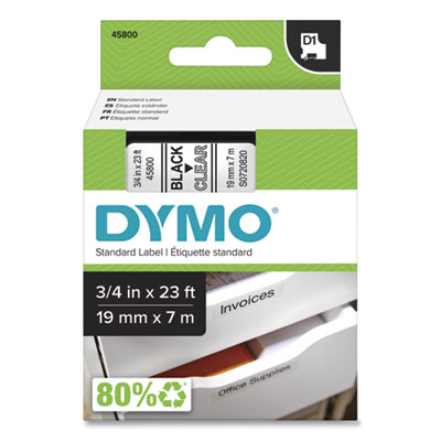 D1 High-Performance Polyester Removable Label Tape, 0.75" x 23 ft, Black on Clear DYM45800