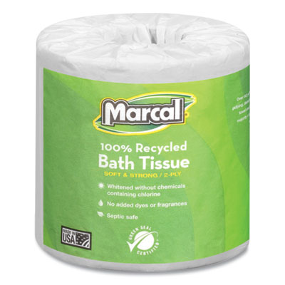 100% Recycled Two-Ply Bath Tissue, Septic Safe, White, 330 Sheets/Roll, 48 Rolls/Carton MRC6079