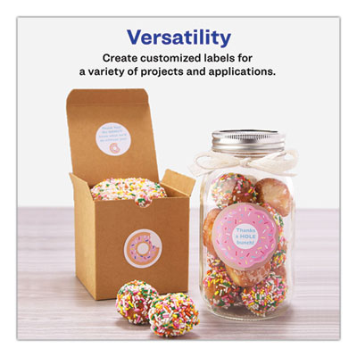 Avery Round Print-to-the Edge Labels with SureFeed and EasyPeel, 2" dia, Matte White, 300/Pack (AVE22877) AVE22877